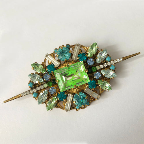 Neon Green Large Deco Crystal Brooch - Heiter Jewellery