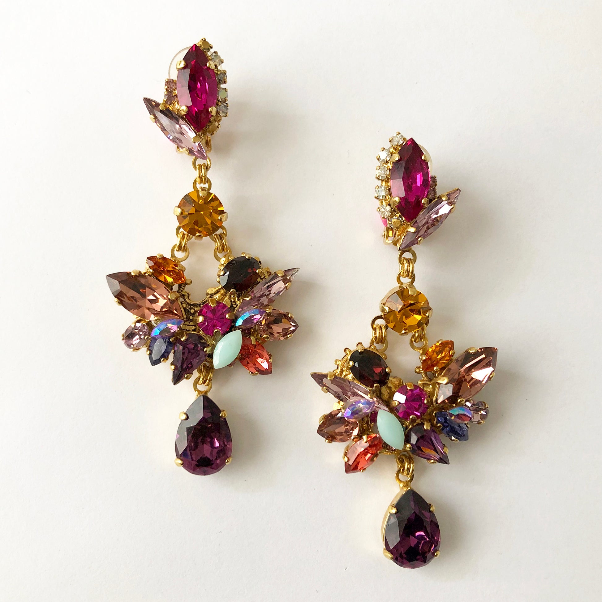 Amethyst Drop Cluster Earrings - Heiter Jewellery