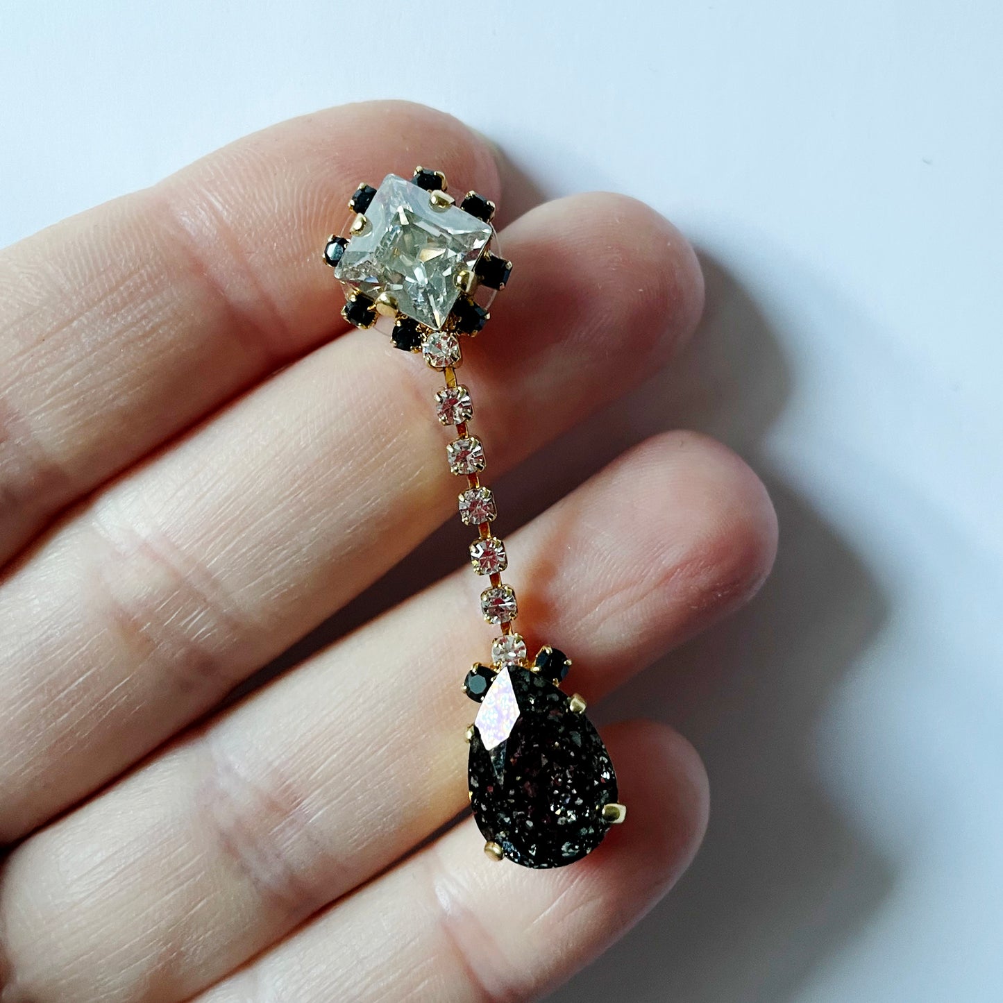 Black Patina Crystal Drop Earrings - Heiter Jewellery