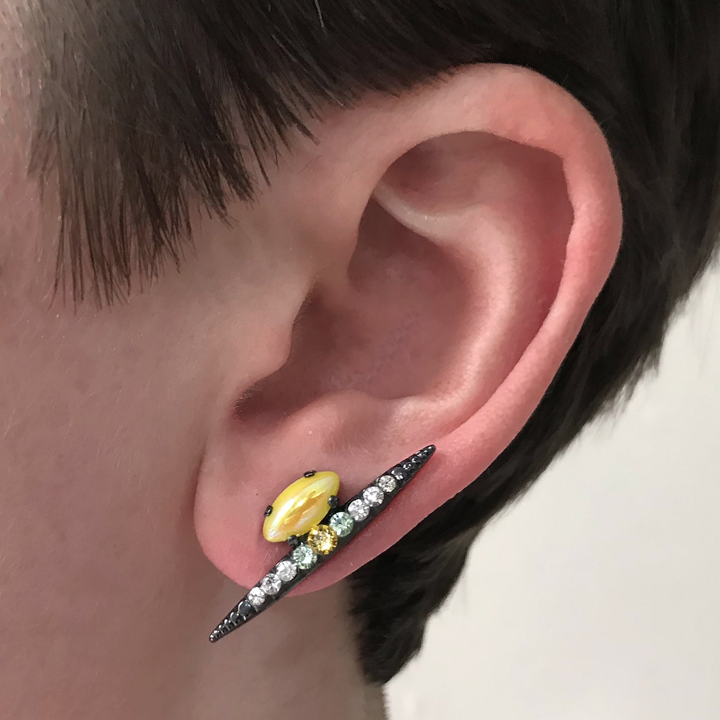 Juno Yellow Stone Gunpowder Metal Studs - Heiter Jewellery