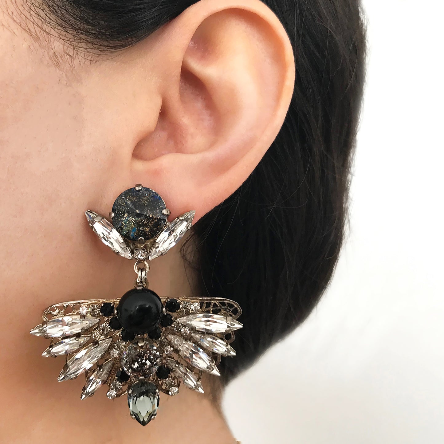 Chrysler Black Crystal Fan Earrings - Heiter Jewellery
