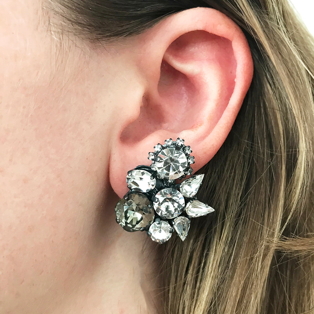 Black diamond Crystal cluster Earrings - Heiter Jewellery