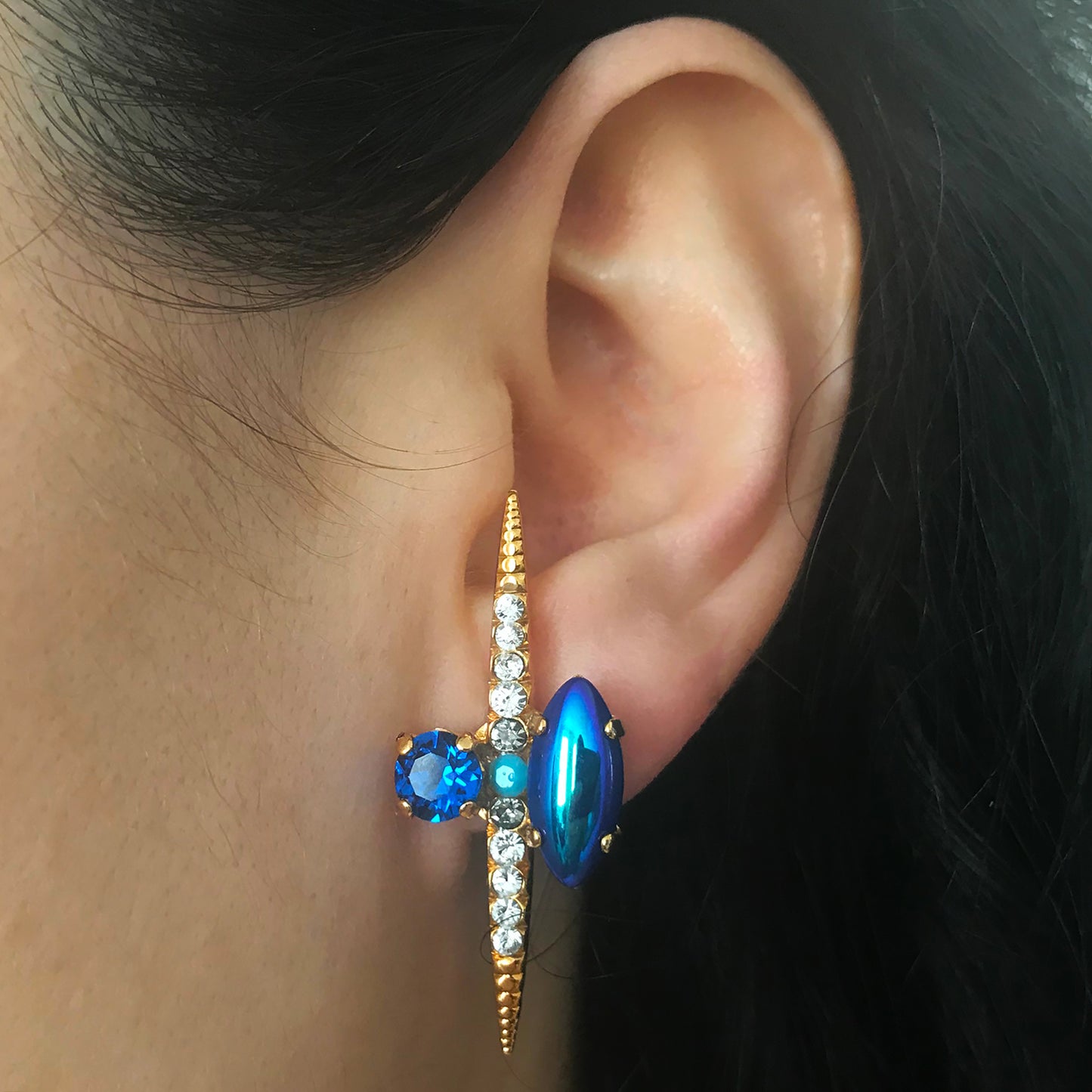 Black AB Gold Spike Stud Earrings - Heiter Jewellery