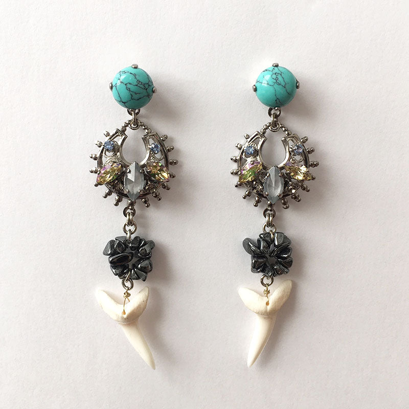 Flores Turquoise and Shark tooth Earrings - Heiter Jewellery