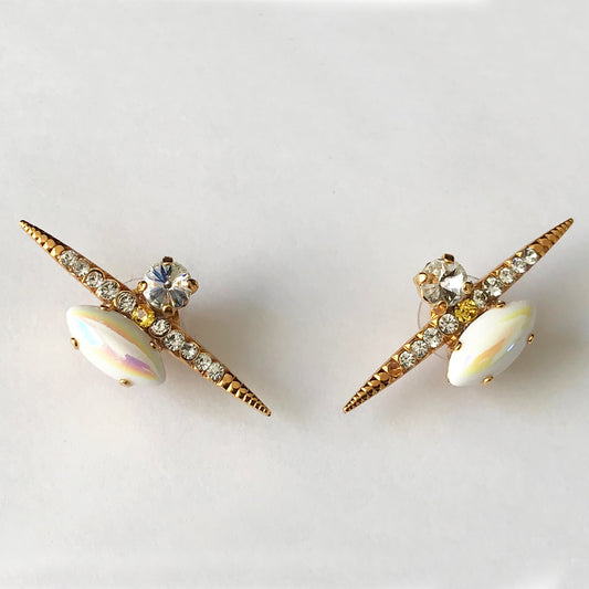 White AB Gold Stud Earrings - Heiter Jewellery