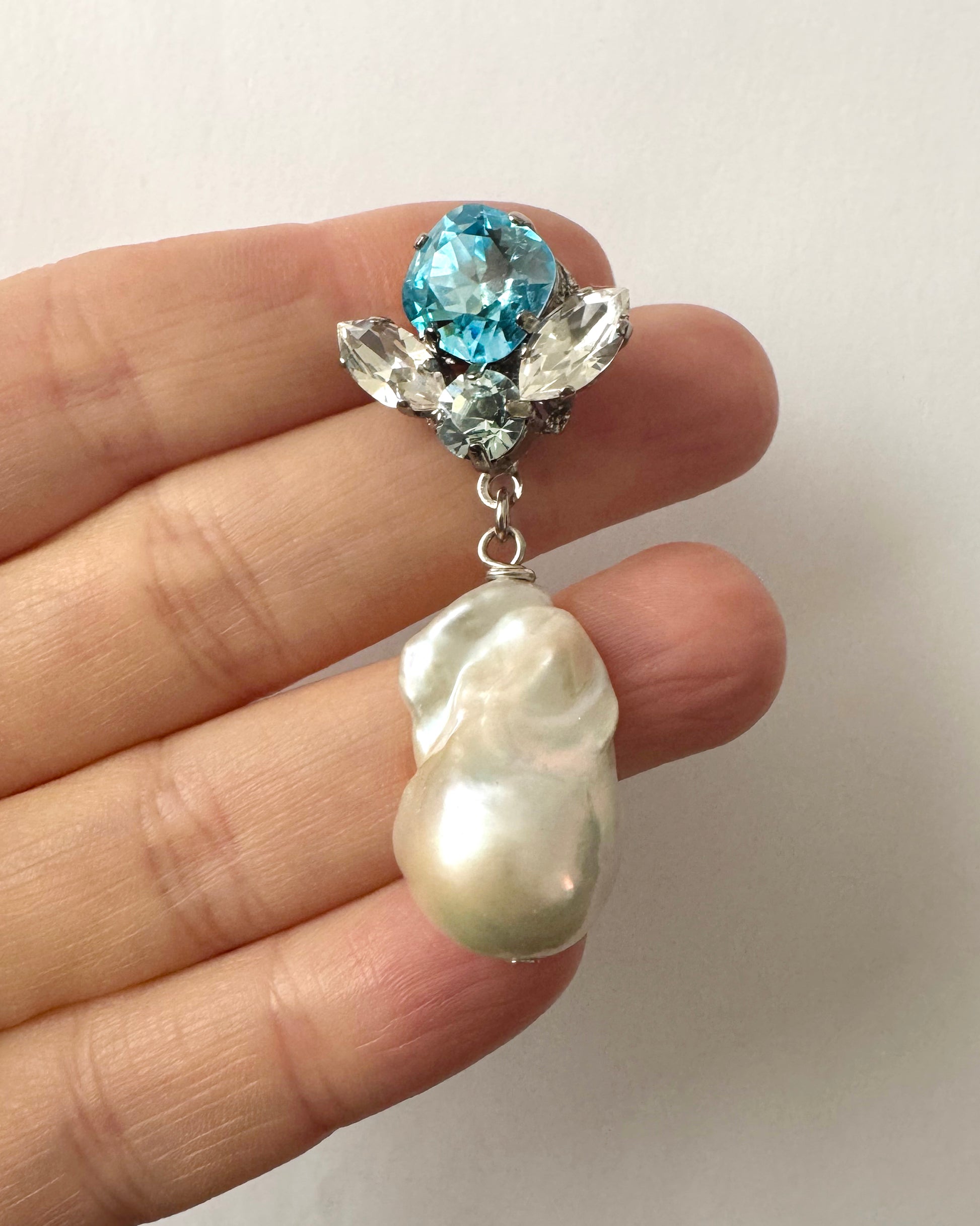Aquamarine Crystal & Baroque Pearl drop earrings - Heiter Jewellery