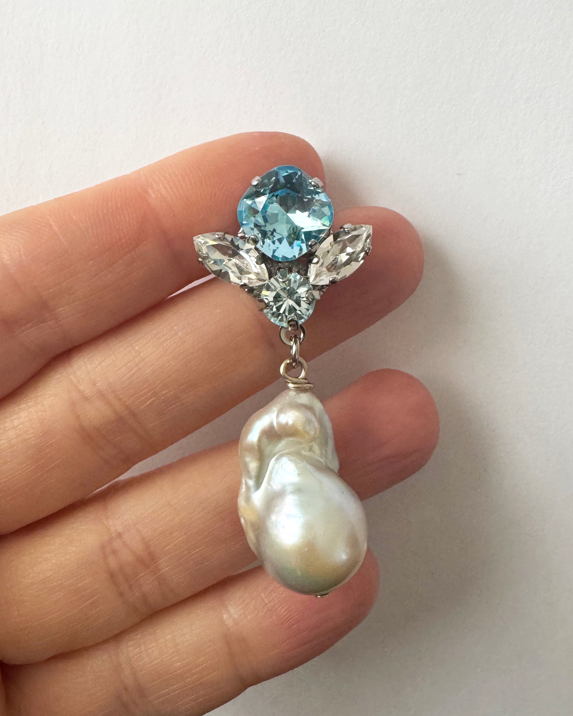 Aquamarine Crystal & Baroque Pearl drop earrings - Heiter Jewellery