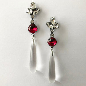 Scarlet Red Crystal and Natural Quartz Drop Earrings - Heiter Jewellery