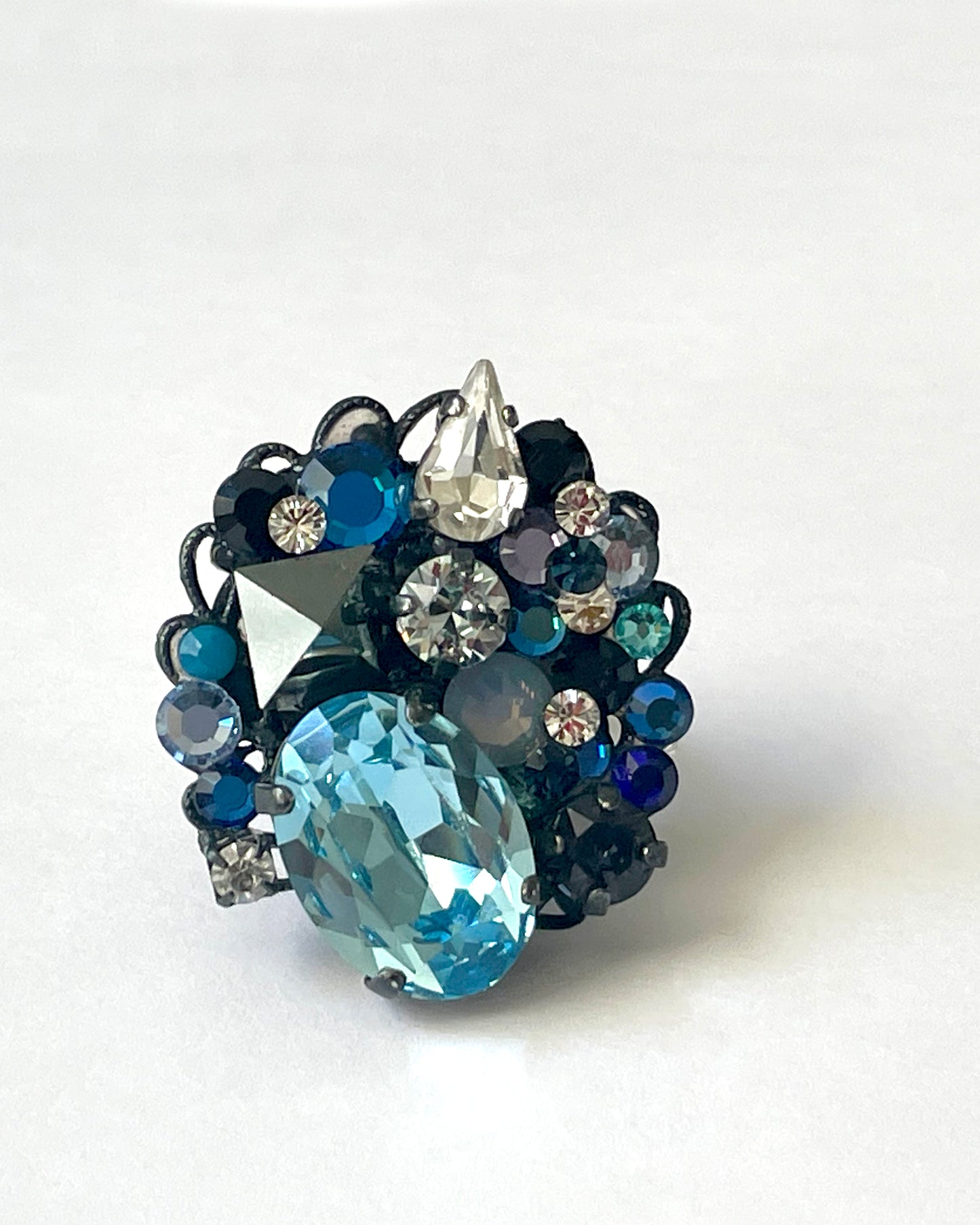 Eclipse Aquamarine and Jet ring