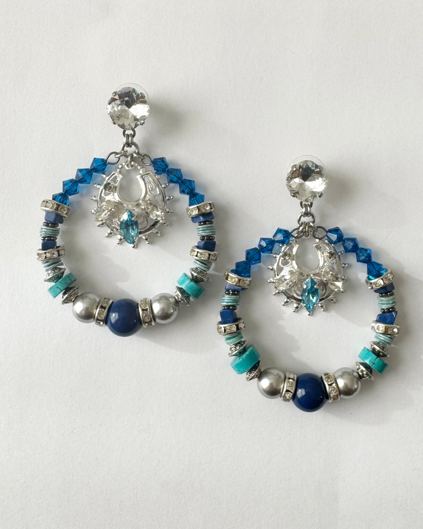Flores Blue Crystal Hoop Earrings - Heiter Jewellery
