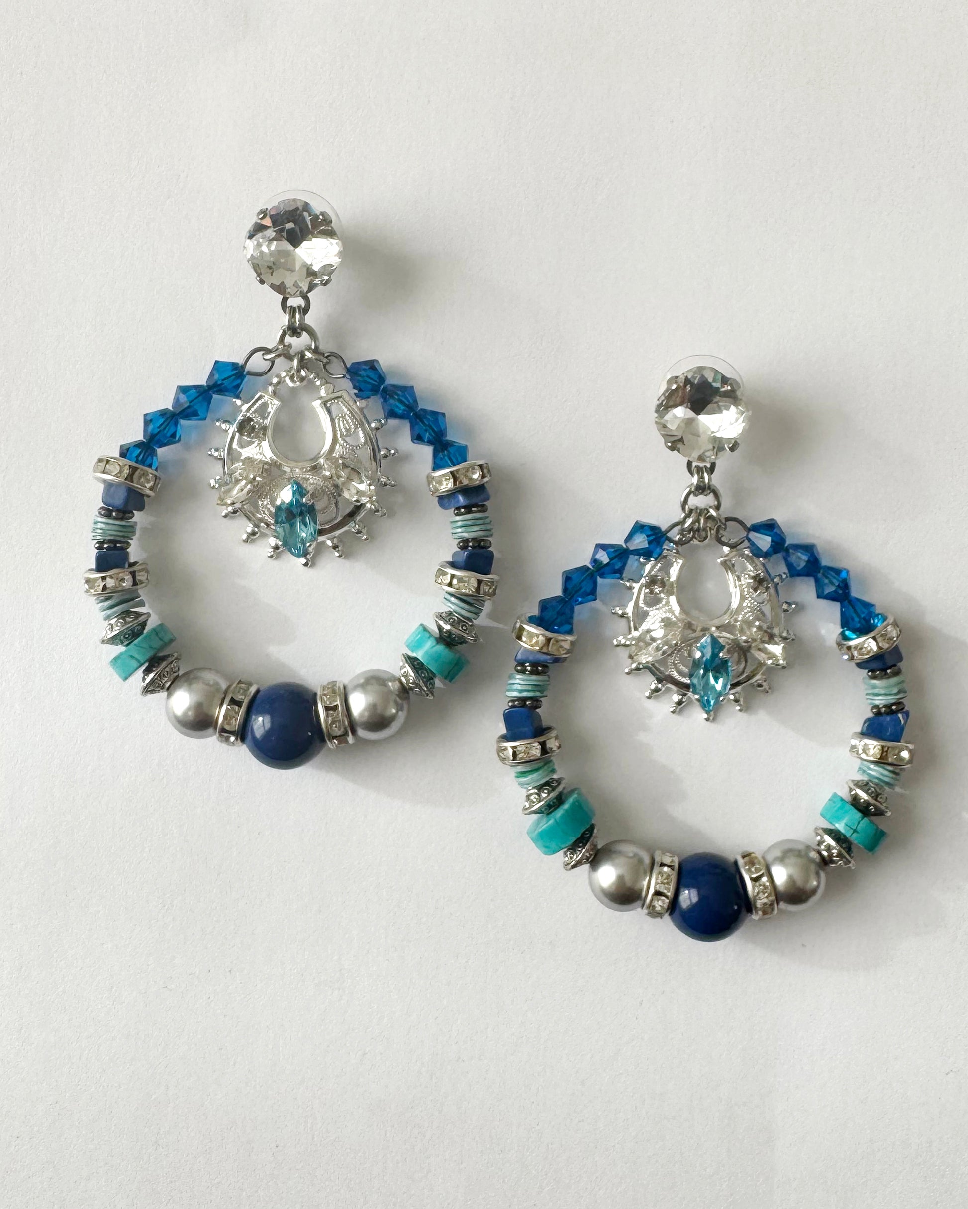 Flores Blue Crystal Hoop Earrings - Heiter Jewellery