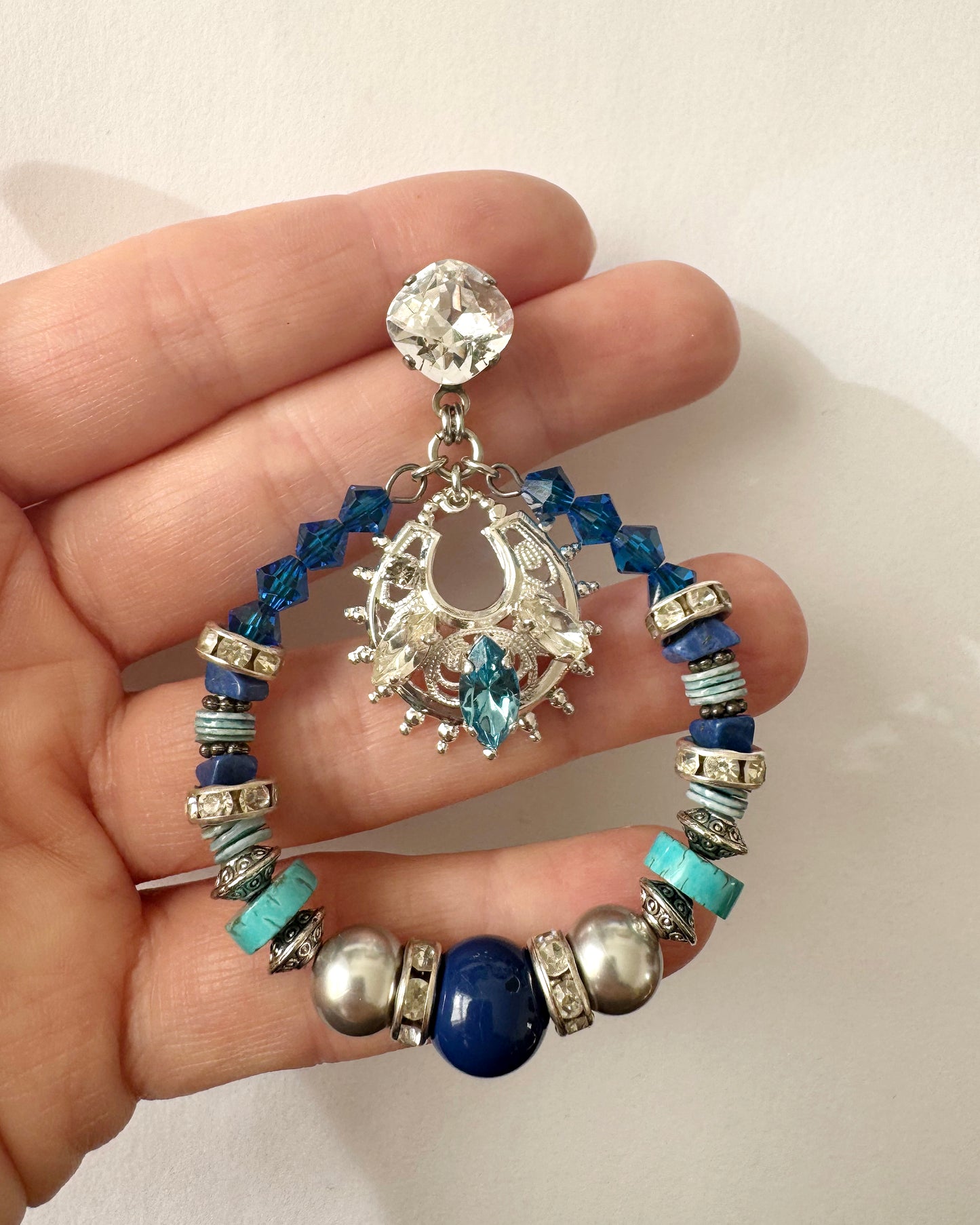 Flores Blue Crystal Hoop Earrings - Heiter Jewellery