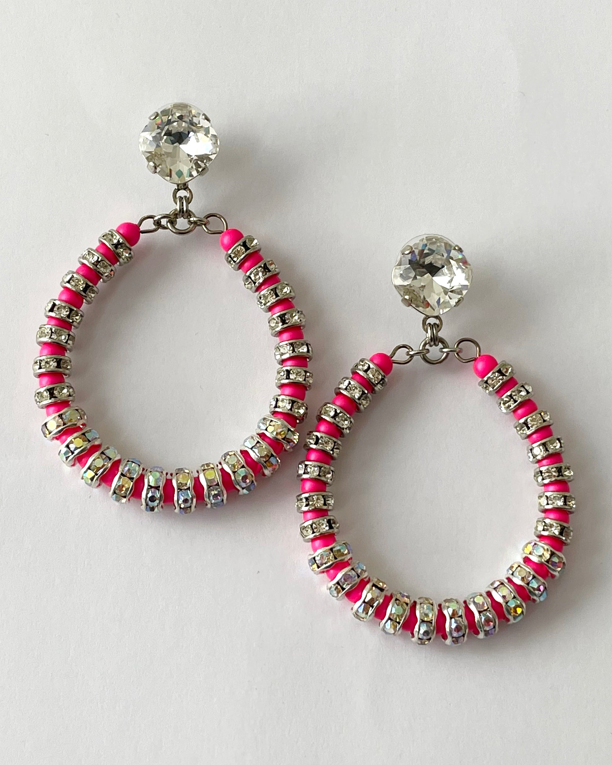Neon Pink Swarovski Pearl Hoop Earrings - Heiter Jewellery