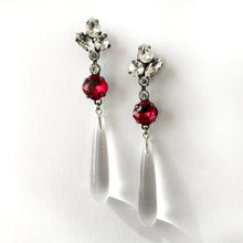 Cargar imagen en el visor de la galería, Scarlet Red Crystal and Natural Quartz Drop Earrings - Heiter Jewellery
