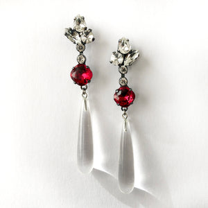 Scarlet Red Crystal and Natural Quartz Drop Earrings - Heiter Jewellery