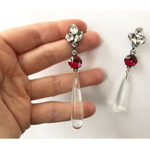 Charger l&#39;image dans la galerie, Scarlet Red Crystal and Natural Quartz Drop Earrings - Heiter Jewellery
