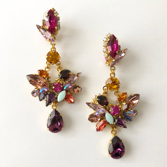 Amethyst Drop Cluster Earrings - Heiter Jewellery