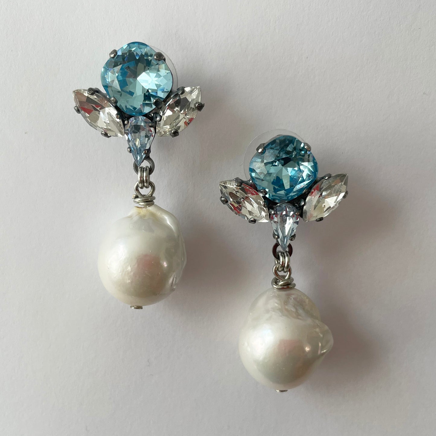 Aquamarine Swarovski crystal and Baroque pearl Earrings - Heiter Jewellery