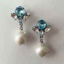Load image into Gallery viewer, Aquamarine Swarovski crystal and Baroque pearl Earrings - Heiter Jewellery
