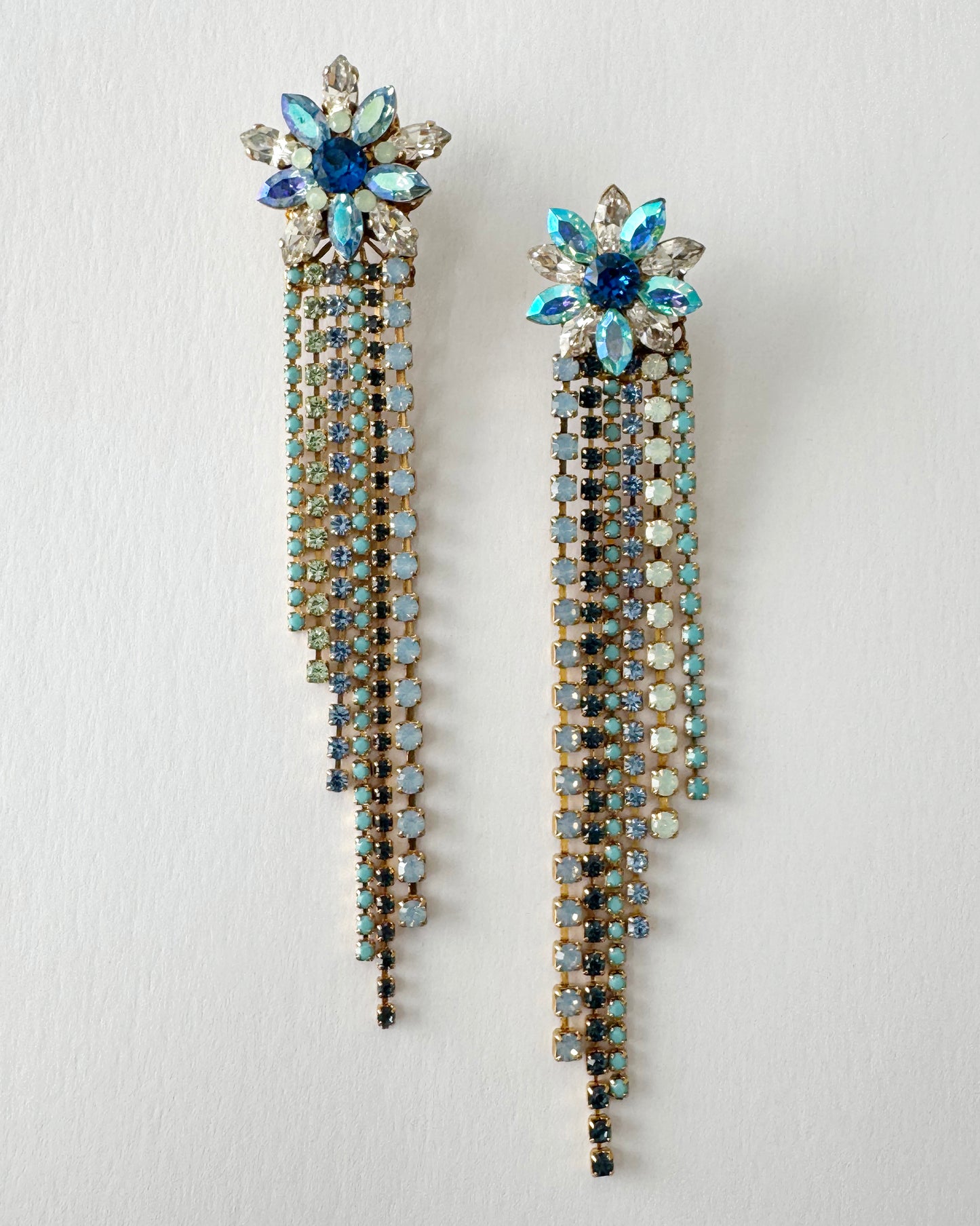 Blue Floral Rhinestone Earrings - Heiter Jewellery