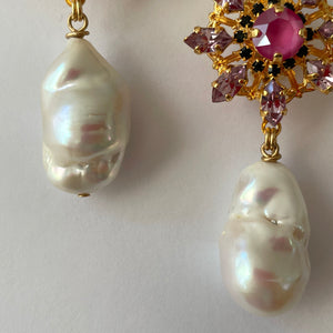 Pink Crystal and Baroque Pearl Earrings - Heiter Jewellery