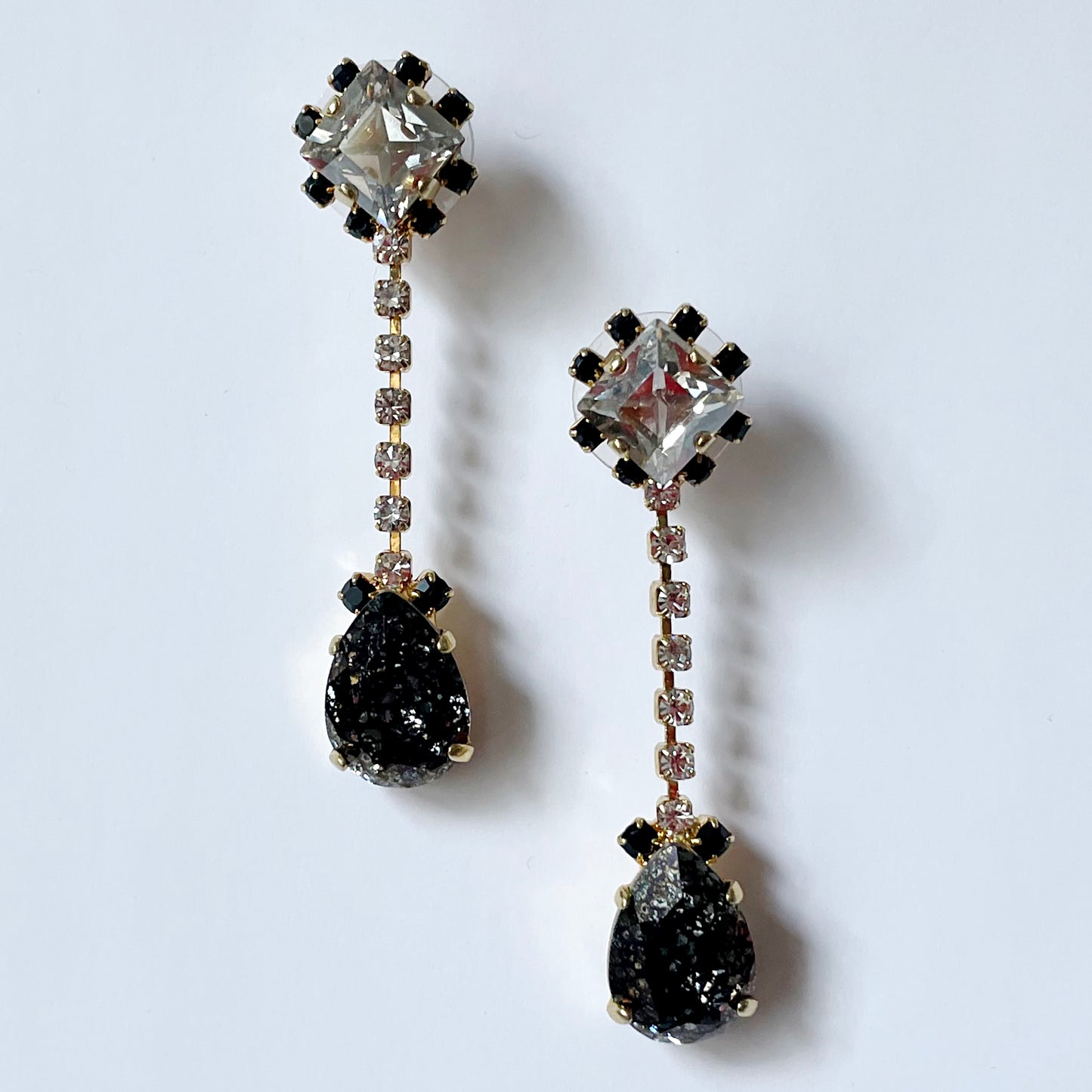 Black Patina Crystal Drop Earrings - Heiter Jewellery