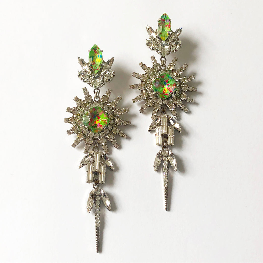Green Kusama Long Crystal earrings - Heiter Jewellery