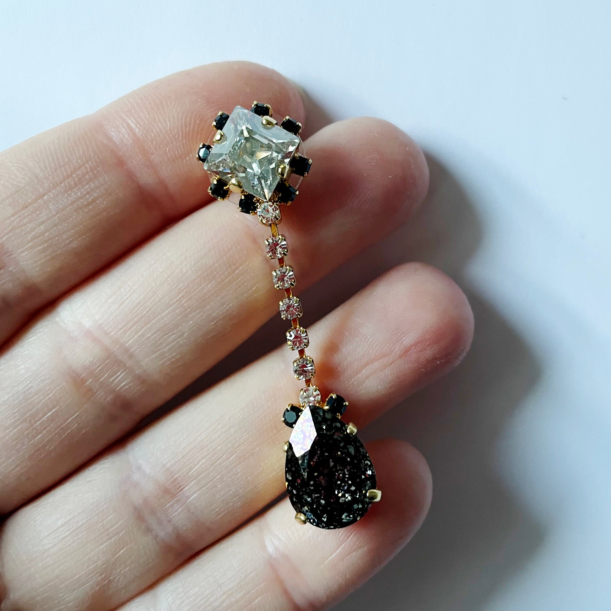 Black Patina Crystal Drop Earrings - Heiter Jewellery