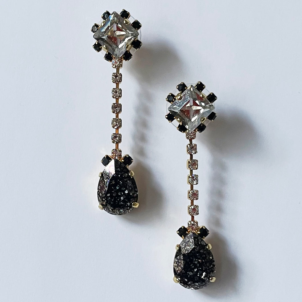 Black Patina Crystal Drop Earrings - Heiter Jewellery