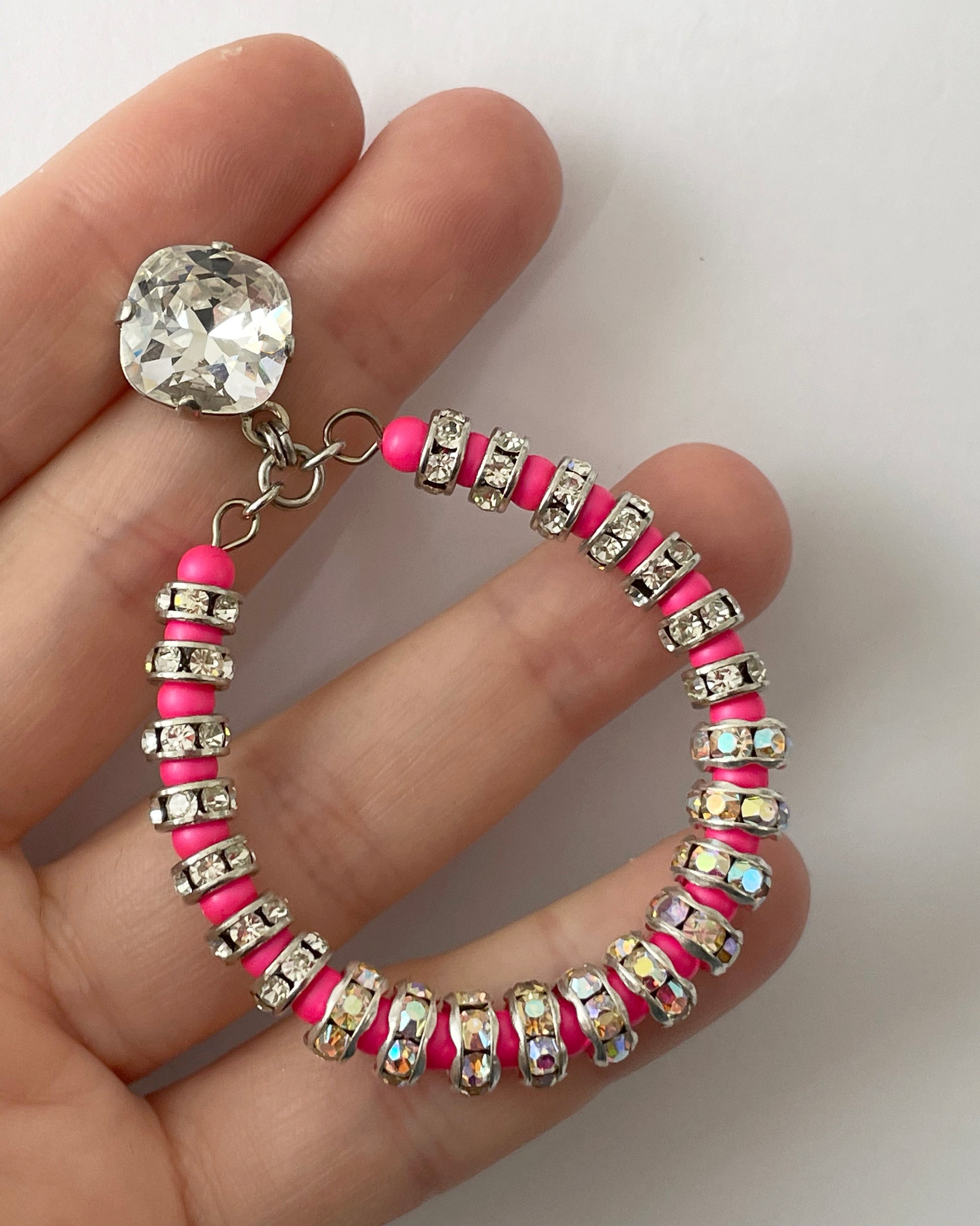 Neon Pink Swarovski Pearl Hoop Earrings - Heiter Jewellery