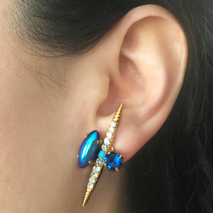 Dark Blue Gold Stud Earrings - Heiter Jewellery