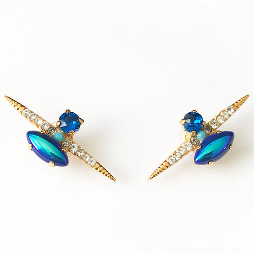 Dark Blue Gold Stud Earrings - Heiter Jewellery
