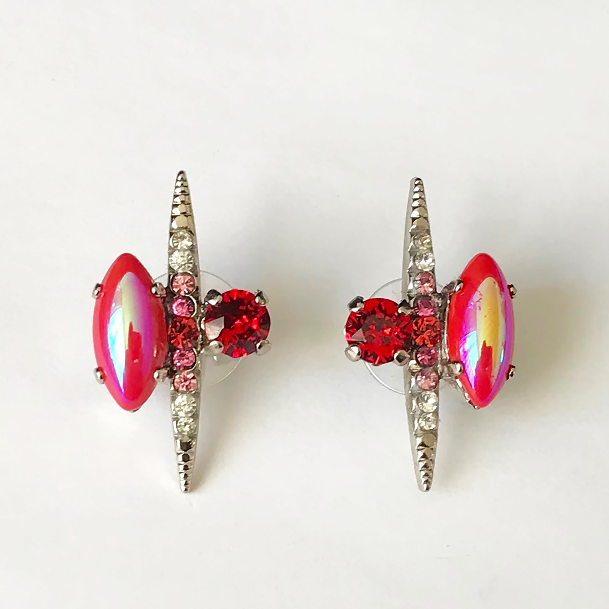 Red Silver Stud Earrings - Heiter Jewellery