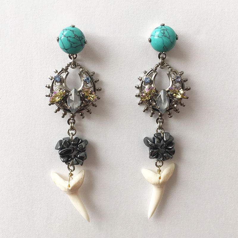 Flores Turquoise and Shark tooth Earrings - Heiter Jewellery