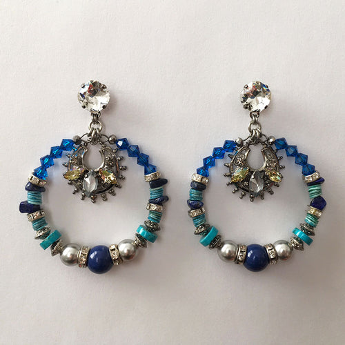 Flores Blue Hoop Earrings - Heiter Jewellery