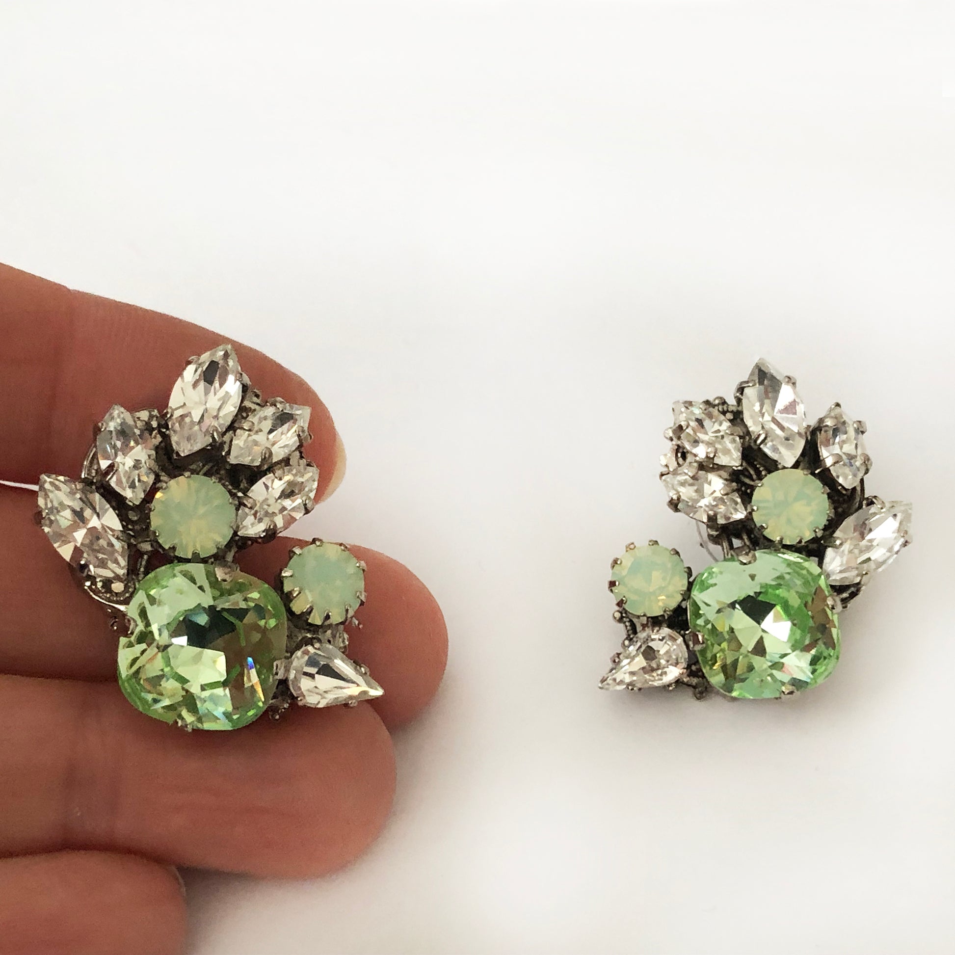 Swarovski Peridot crystal and green opal cluster earrings - Heiter Jewellery