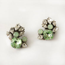 Carica l&#39;immagine nel visualizzatore di Gallery, Swarovski Peridot crystal and green opal cluster earrings - Heiter Jewellery
