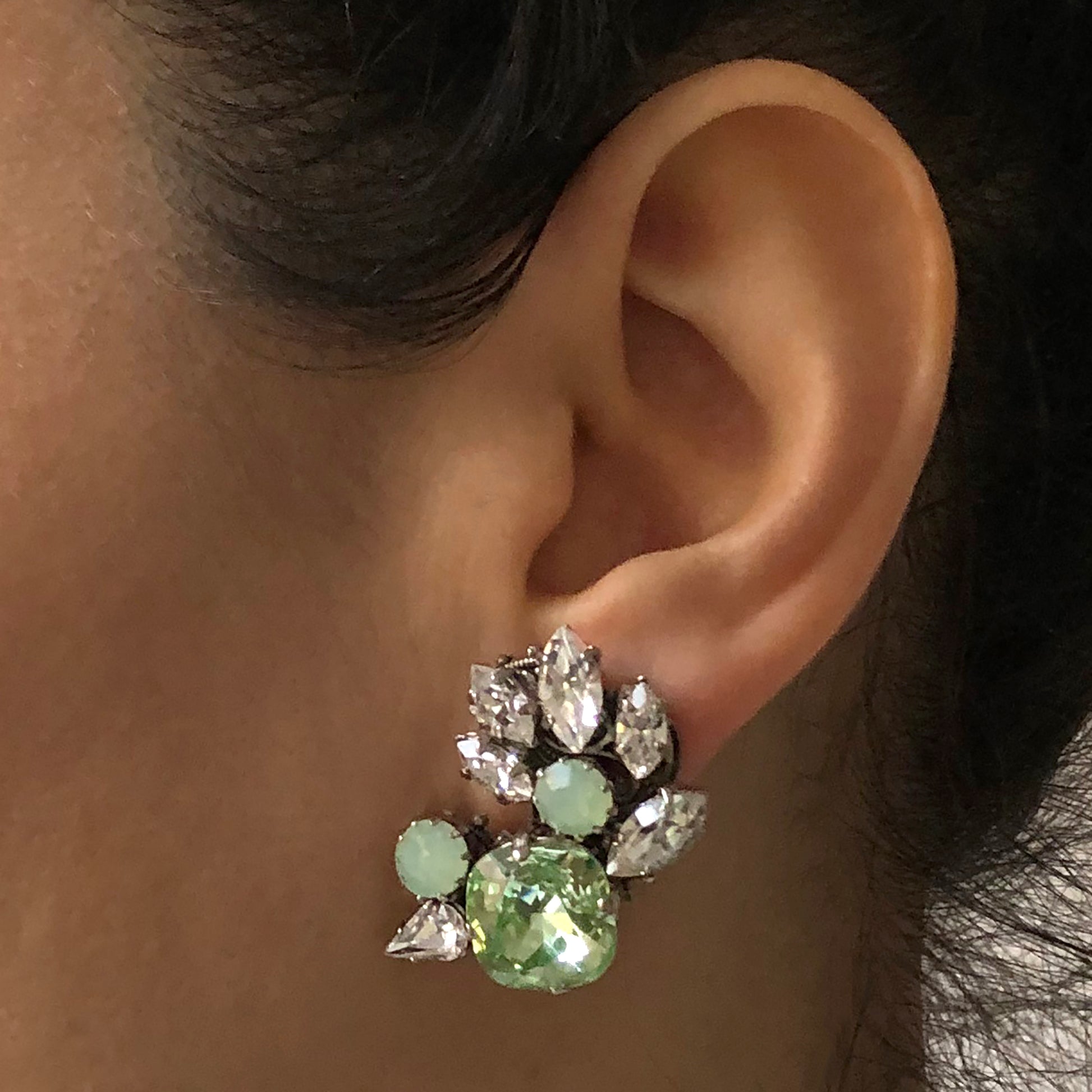 Swarovski Peridot crystal and green opal cluster earrings - Heiter Jewellery