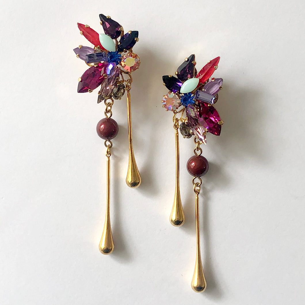 Red & Purple Gold Drop Crystal Earrings - Heiter Jewellery