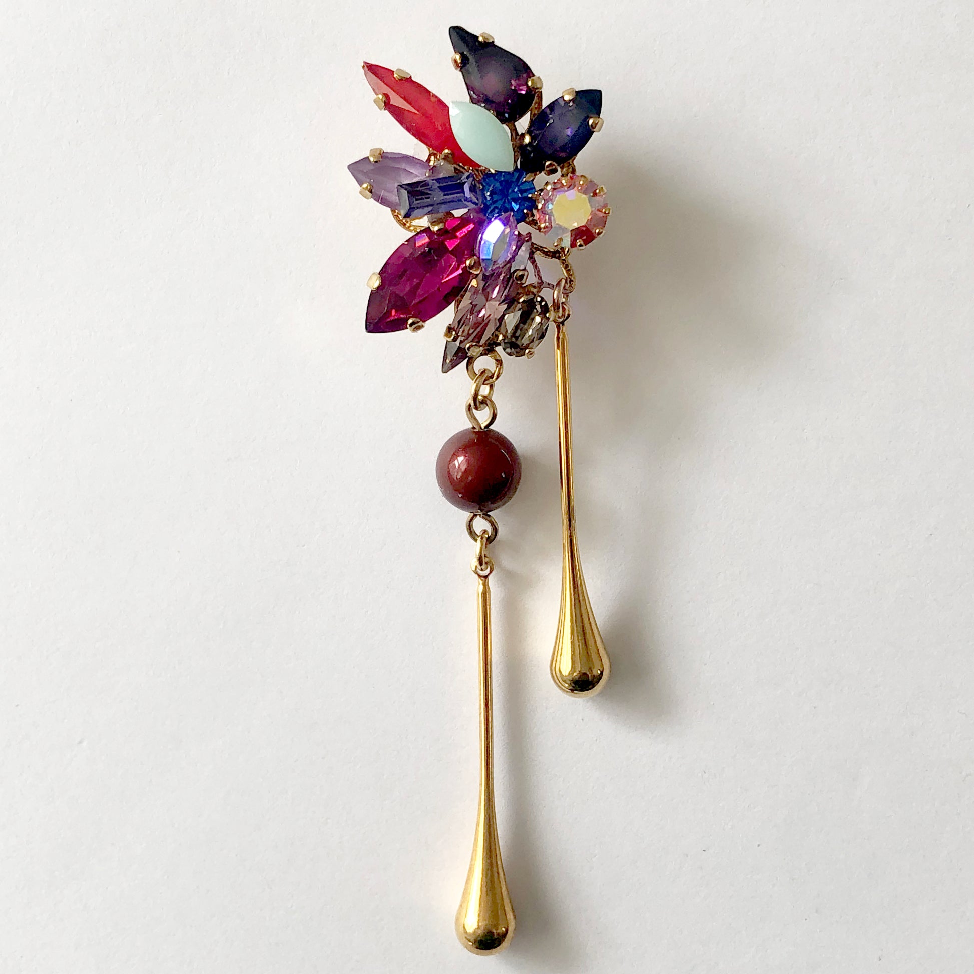 Red & Purple Gold Drop Crystal Earrings - Heiter Jewellery