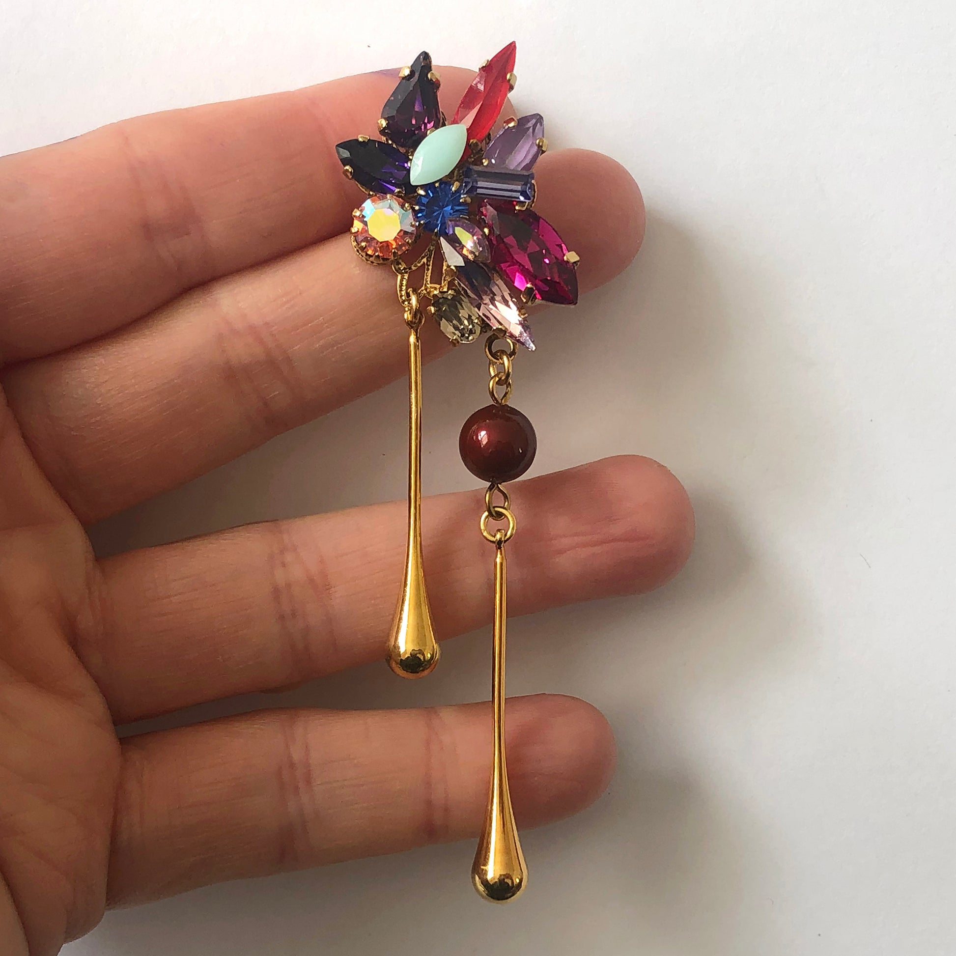 Red & Purple Gold Drop Crystal Earrings - Heiter Jewellery