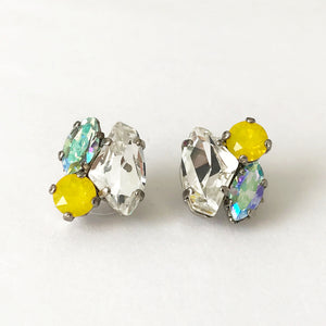 Crystal and Yellow Opal Cluster Stud Earrings - Heiter Jewellery