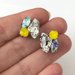 Crystal and Yellow Opal Cluster Stud Earrings - Heiter Jewellery