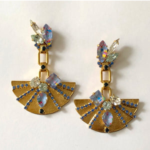 Blue Sphinx Fan Crystal earrings - Heiter Jewellery