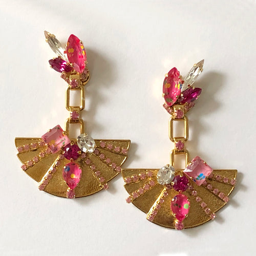 Pink Sphinx Fan Crystal earrings - Heiter Jewellery