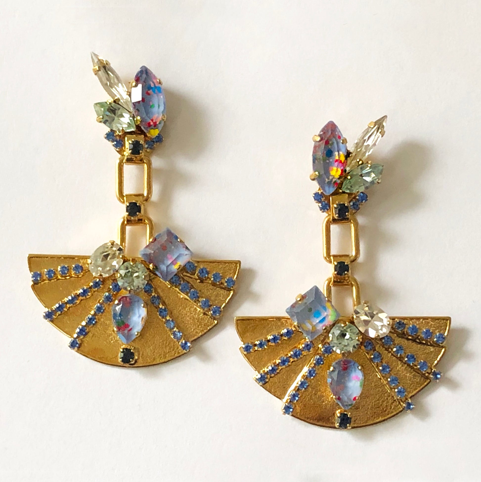 Blue Sphinx Fan Crystal earrings - Heiter Jewellery